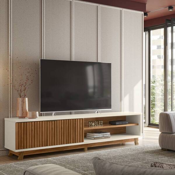 Rack Bancada Ester 210cm Tv 75'' Mel Off White Tana Decor
