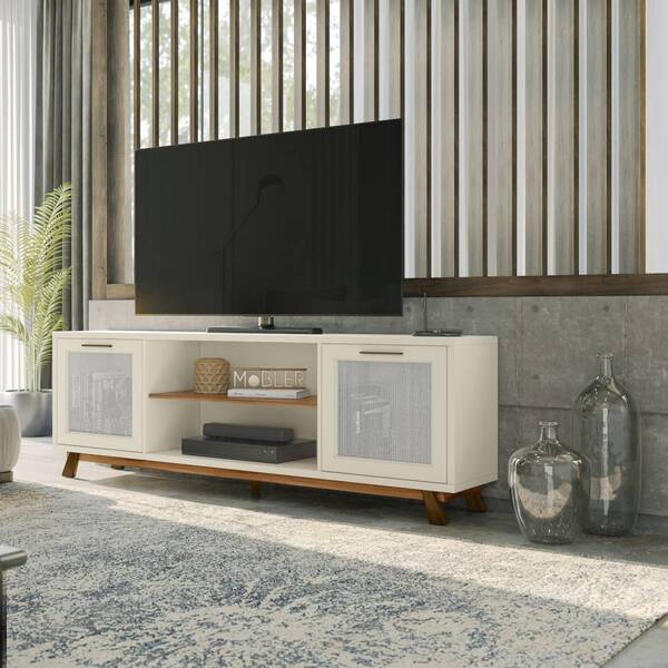 Rack Bancada Ester Tv 75 180cm 2 Portas Mel Off White Bnn Dec