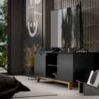 Rack Bancada Flow Para Tv 146 Cm 2 Portas Com Pés De Madeira