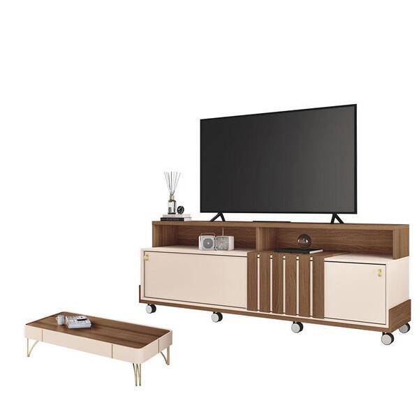 Rack Bancada Graci 1.8 Com Mesa De Centro Cadenza Castanho Of