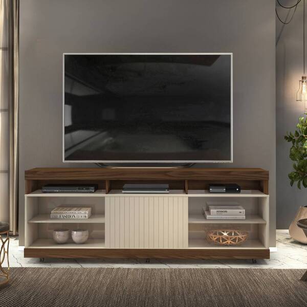 Rack Bancada Leve 180cm Tv 65 1 Porta Caiena Creme Tana Decor