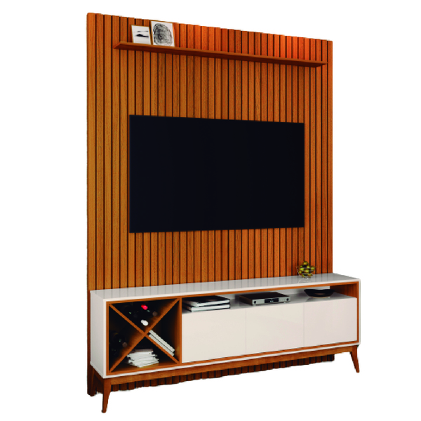 Rack Bancada Merlot Com Painel Ripado Para Tv Até 75 Polegada