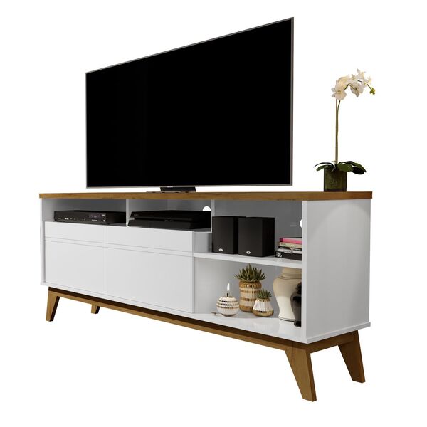 Rack Bancada Nevada Branco Com Madero Canela - Lukaliam Móveis