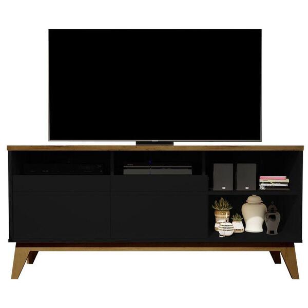 Rack Bancada Para Tv Até 55 Pol. Nevada Preto Fosco/madero Ca