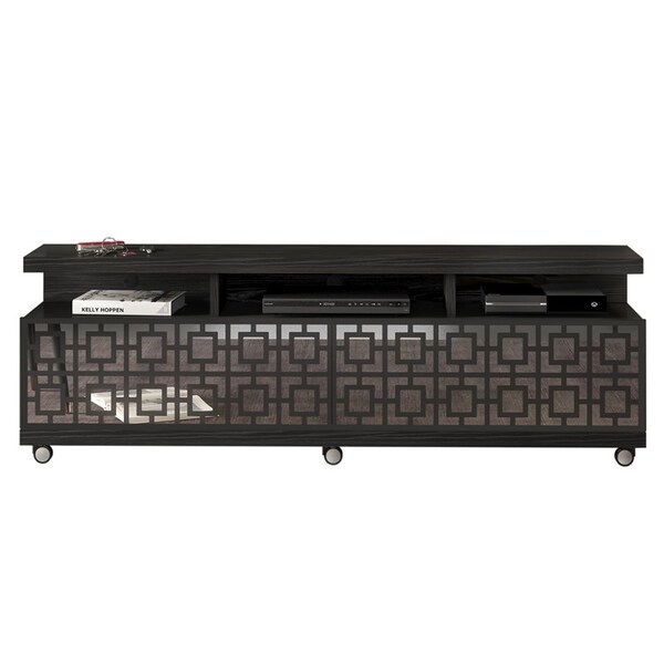 Rack Bancada Reali Com Espelho Para Sala Preto Brilho E Preto