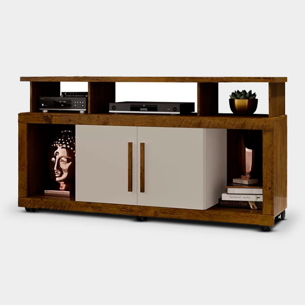 Rack Bancada Sala Com Pés De Rodinha E 2 Portas Star  135x70c