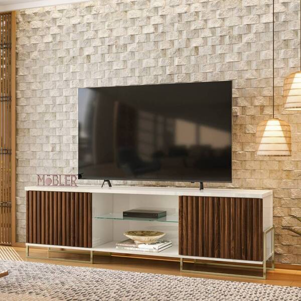 Rack Bancada Sirius Tv 75 180cm 2 Portas Castanho Wood Off Wh