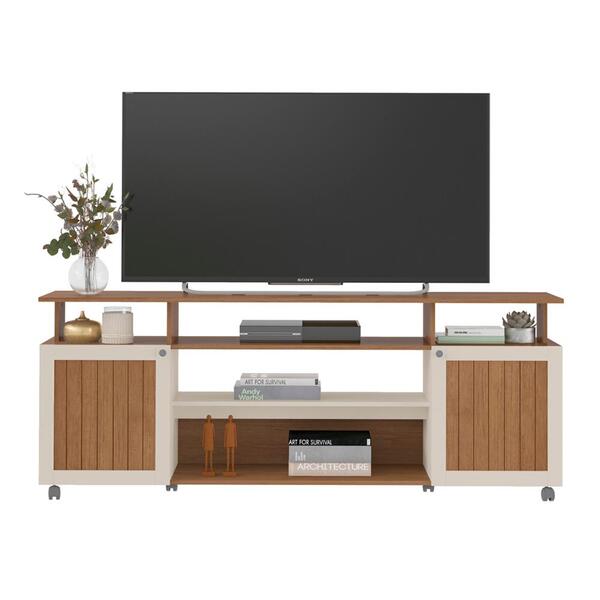 Rack Bancada Tv 75 Pol 2 Portas 180 Cm Cinamomo Off White Arly