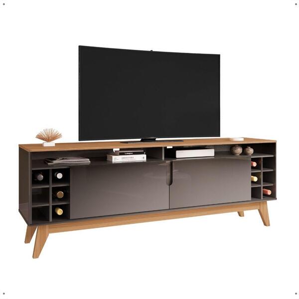 Rack Bancada Wine Tv 60" Nicho 2 Portas Pés Madeira Vintage A