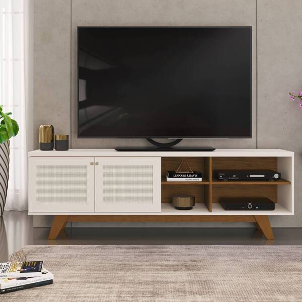 Rack Bancada Yasmim 180cm Tv 60 2 Portas Freijó Off White Tan