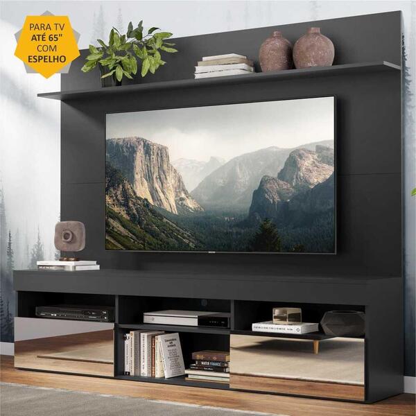 Rack C/ Espelho E Painel Tv 65" C/ Prateleira Madri Multimóve