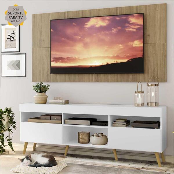 Rack C/ Painel E Suporte Tv 65" Branco/rustic Londres Multimó