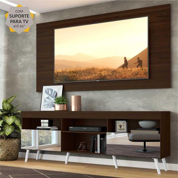 Rack C/ Painel E Suporte Tv 65" C/ Espelho E Pés Retrô Flórid