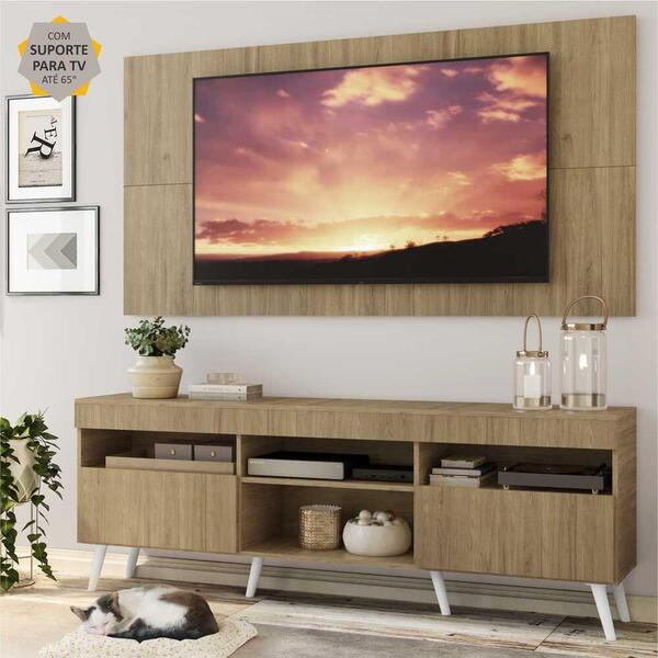 Rack C/ Painel E Suporte Tv 65" Londres Multimóveis Pés Retrô