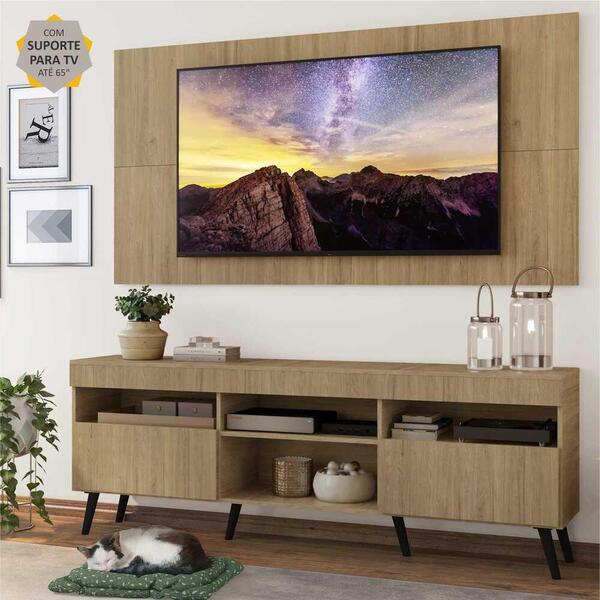 Rack C/ Painel E Suporte Tv 65" Londres Multimóveis Pés Retrô