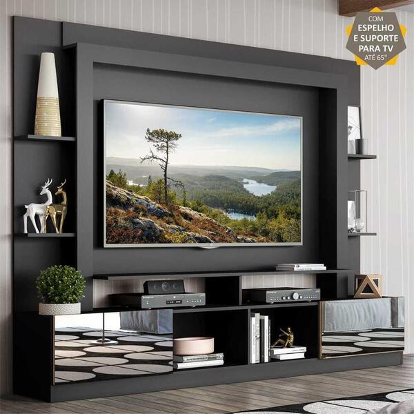 Rack C/ Painel E Suporte Tv 65" Portas C/ Espelho Oslo Multim