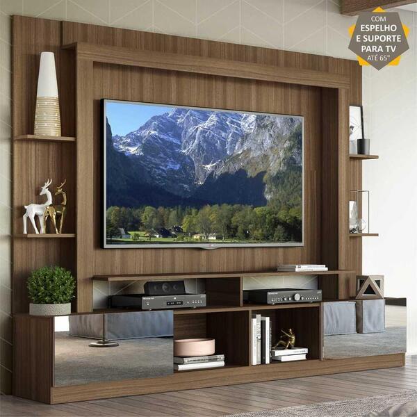 Rack C/ Painel E Suporte Tv 65" Portas C/ Espelho Oslo Multim