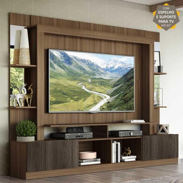 Rack C/ Painel E Suporte Tv 65" Prateleiras C/ Espelho Oslo M