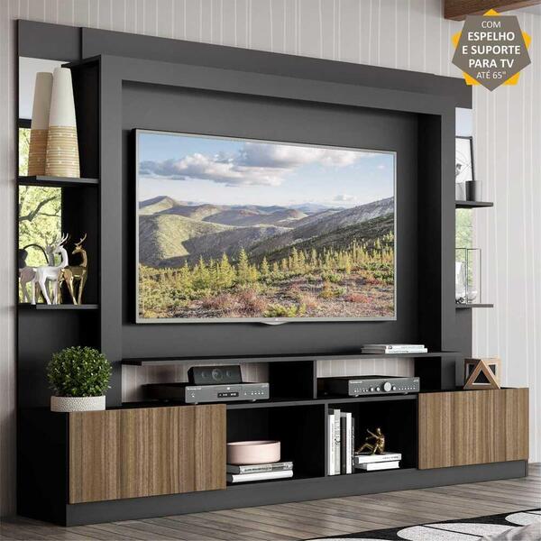 Rack C/ Painel E Suporte Tv 65" Prateleiras C/ Espelho Oslo M