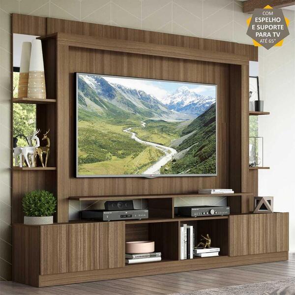 Rack C/ Painel E Suporte Tv 65" Prateleiras C/ Espelho Oslo M