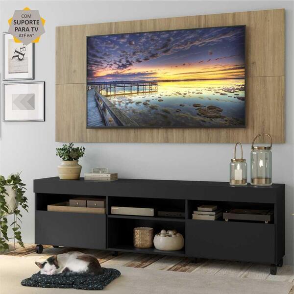 Rack C/ Painel E Suporte Tv 65" Rodízios E 2 Portas Londres M