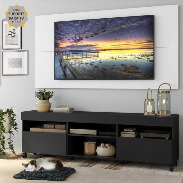 Rack C/ Painel E Suporte Tv 65" Rodízios E 2 Portas Londres M