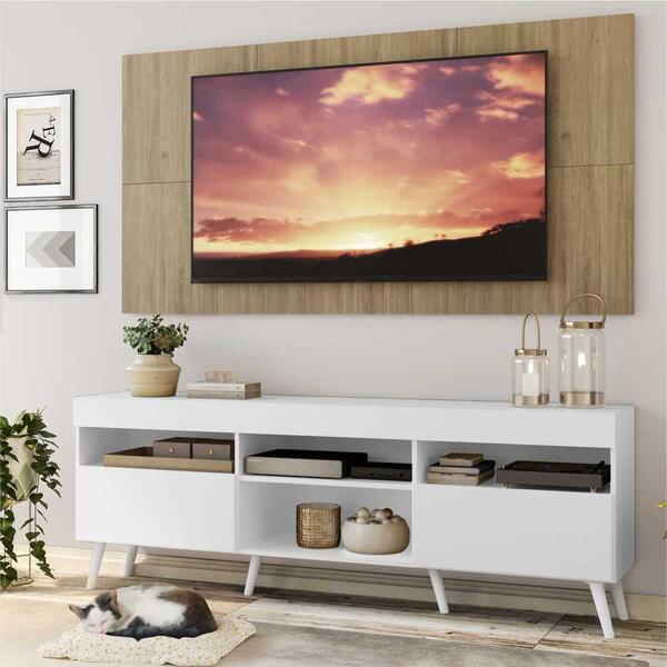 Rack C/ Painel Tv 65" Branco/rustic Londres Multimóveis Pés R
