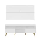 Rack C/ Painel Tv 65" Londres Multimóveis Pés Retrô Branco/na