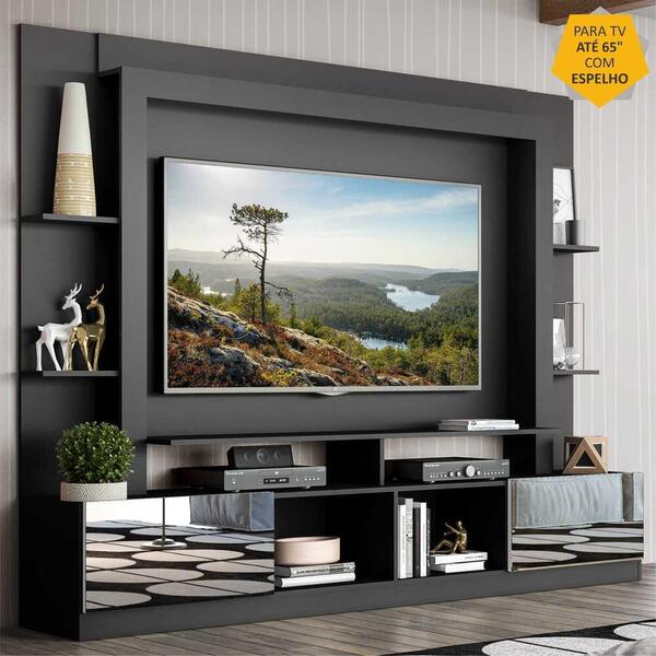 Rack C/ Painel Tv 65" Portas C/ Espelho Oslo Multimóveis Pret