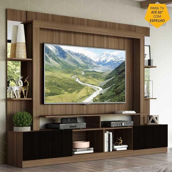 Rack C/ Painel Tv 65" Prateleiras C/ Espelho Oslo Multimóveis