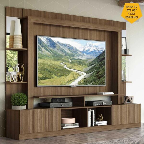 Rack C/ Painel Tv 65" Prateleiras C/ Espelho Oslo Multimóveis