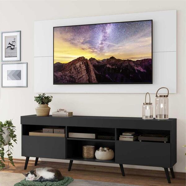 Rack C/ Painel Tv 65" Preto/branco Londres Multimóveis Pés Re