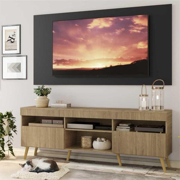 Rack C/ Painel Tv 65" Rustic/preto Londres Multimóveis Pés Re