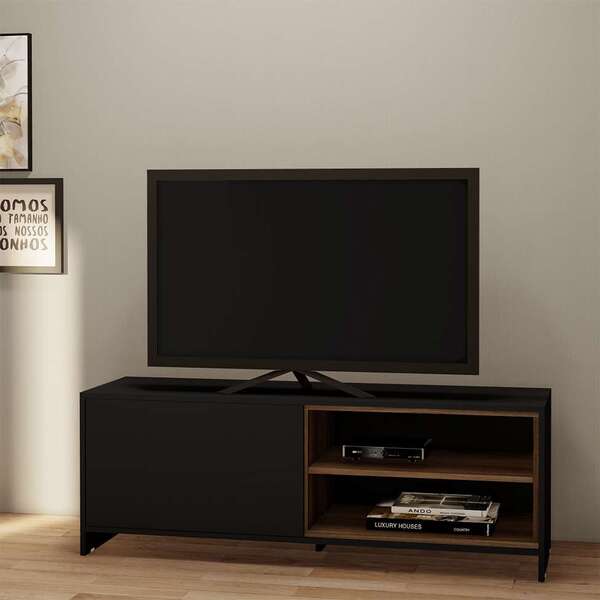 Rack Carmelo Preto E Madeirado 130 Cm