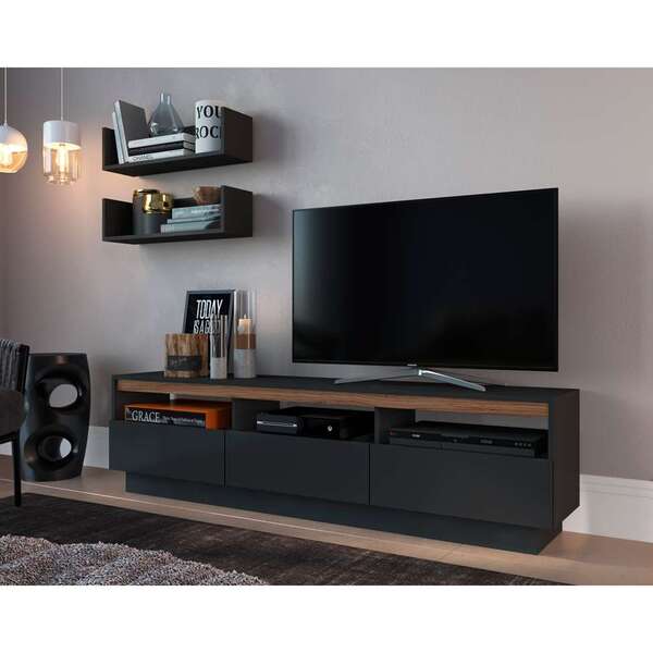 Rack Cento Iii Preto E Marrom 160 Cm