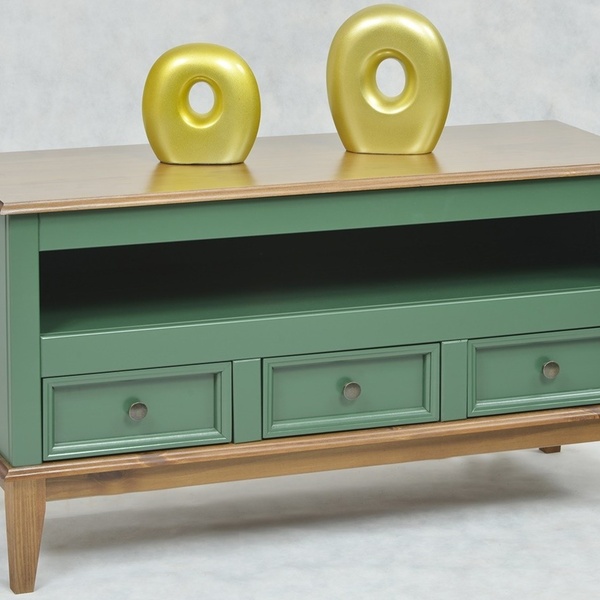 Rack Com 3 Gavetas - 1 Nicho Em Madeira Maciça Mdf -  Verde