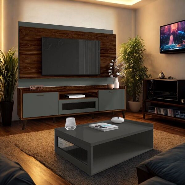 Rack Com Painel 180 Cm Para Tv 75 Polegadas Moderno E Mesa De