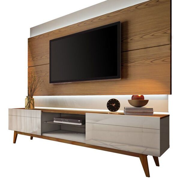 Rack Com Painel Classic 2g 1.8 Com Led Freijó Com Off White -