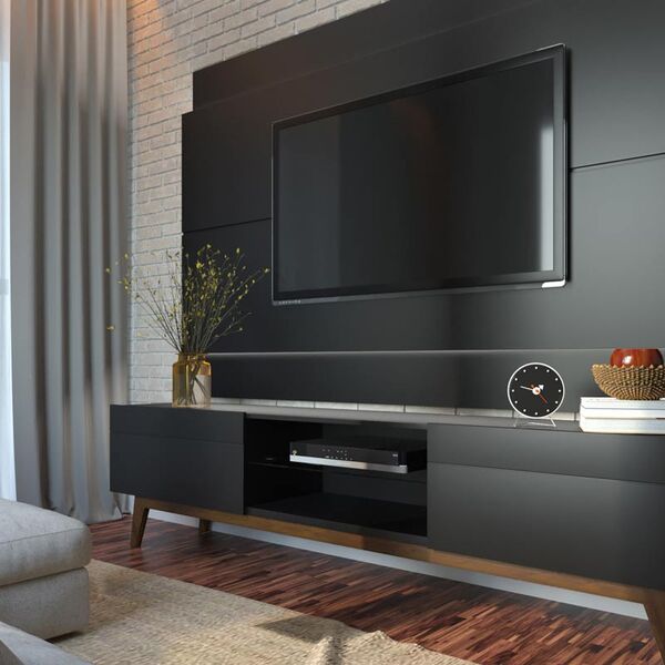 Rack Com Painel Classic 2g 2.2 Com Led Preto - Imcal Moveis