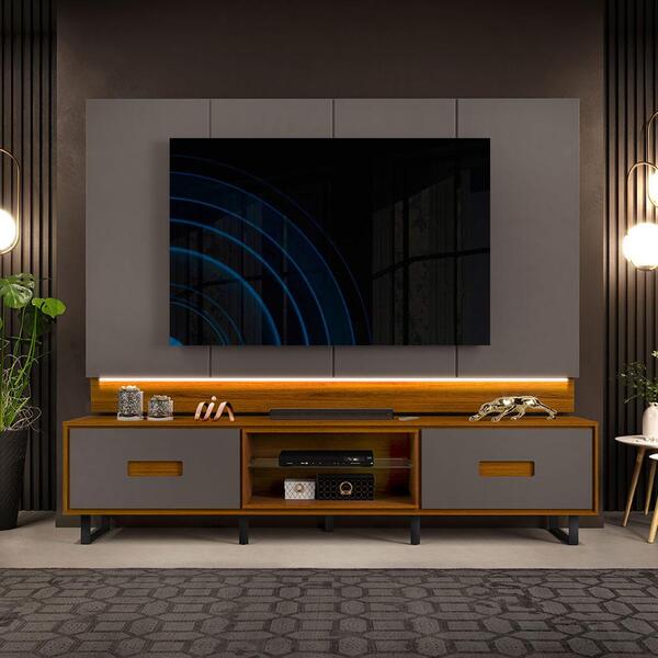 Rack Com Painel De Tv Até 75 Polegadas Com Led Cinza Urbano F