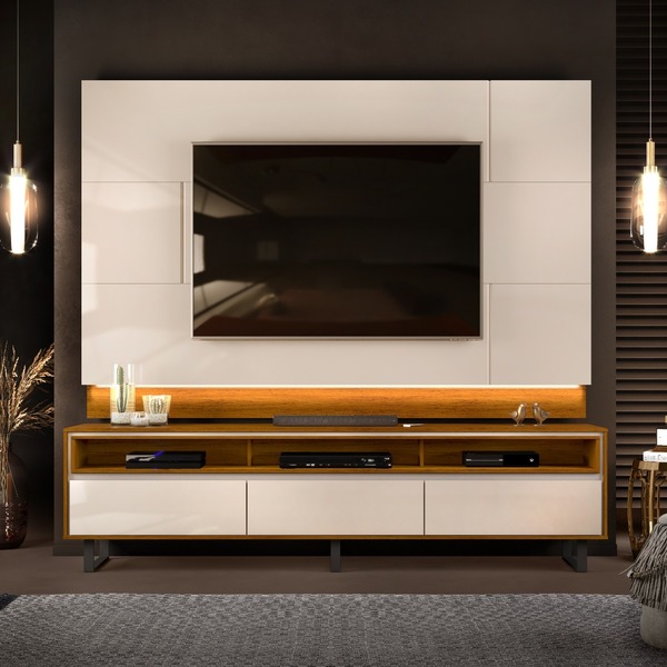 Rack Com Painel De Tv Até 75 Polegadas Com Led Off White Frei