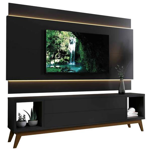 Rack Com Painel Delux 1.8 Com Led Preto - Moveisaqui