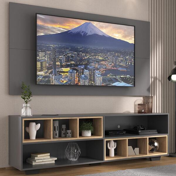 Rack Com Painel E Suporte Tv 65" Com Nichos E Pés Jazz Multim
