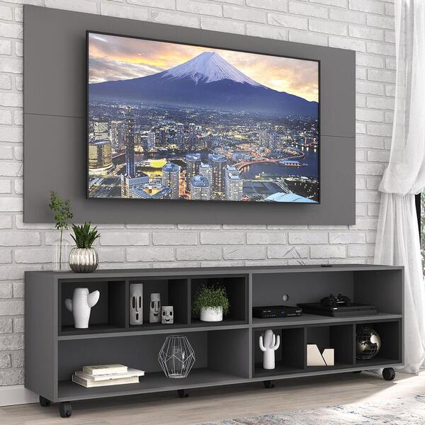 Rack Com Painel E Suporte Tv 65" Com Nichos E Rodízios Jazz M