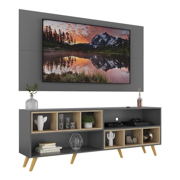 Rack Com Painel E Suporte Tv 65" Retrô Com Nichos Jazz Multim