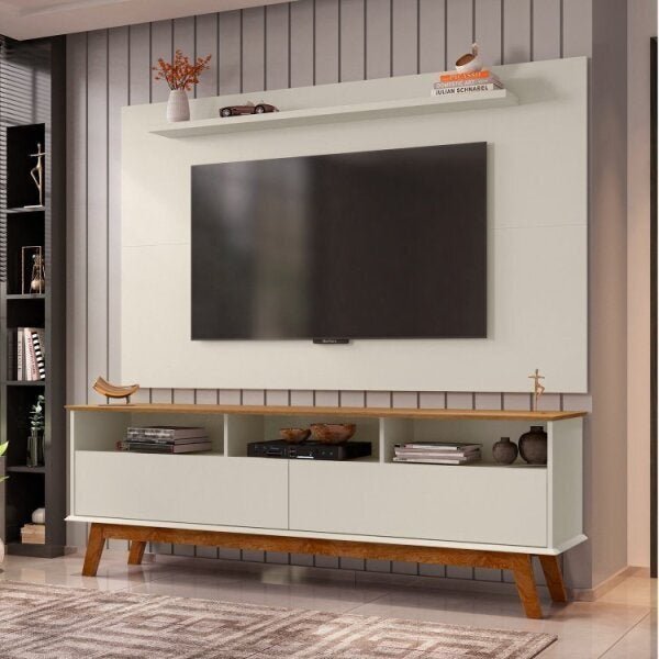 Rack Com Painel Elegant Para Tv Até 65 Polegadas Pés De Madei