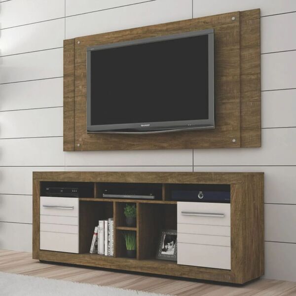 Rack Com Painel Firenze Para Tv Até 50" Valdemóveis Ipê/off-w