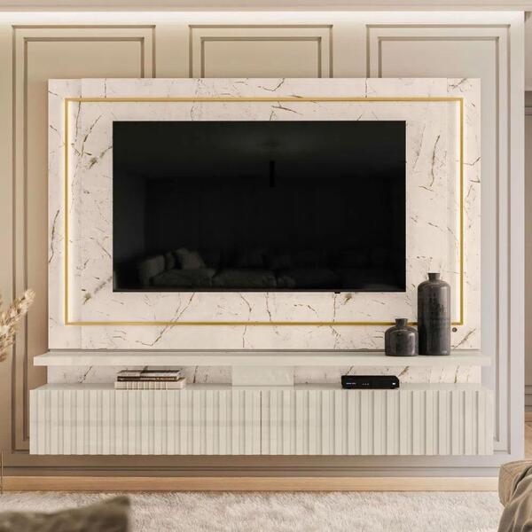 Rack Com Painel Gaia Para Tv De 75 Pol Branco Off White