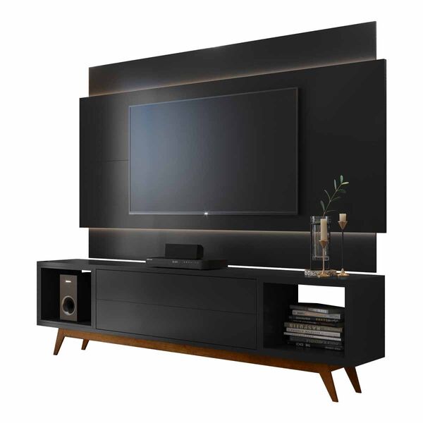 Rack Com Painel Horizon 2.2 Com Led Preto - Moveisaqui