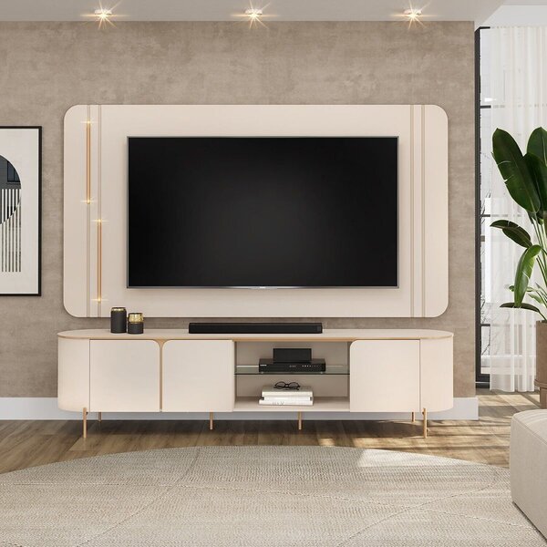 Rack Com Painel Led 100% Mdf Curvo Para Tv Até 75 Polegadas 1